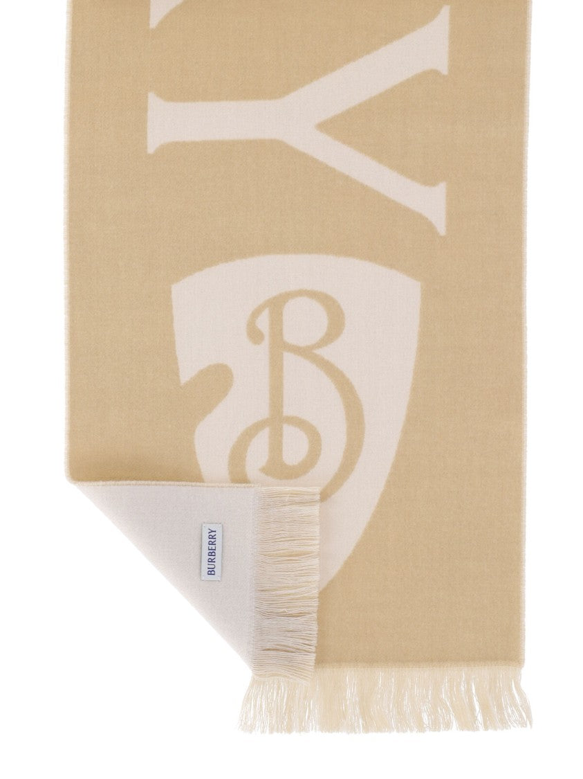 Burberry Beige B Shield Reversible Wool Scarf