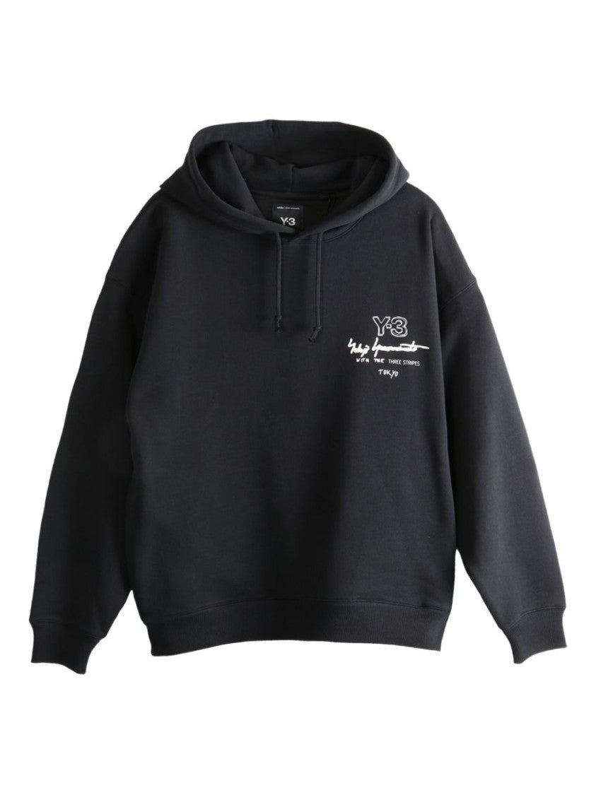 Y-3 Graphic-Print Black Cotton Hoodie With Drawstring Hood