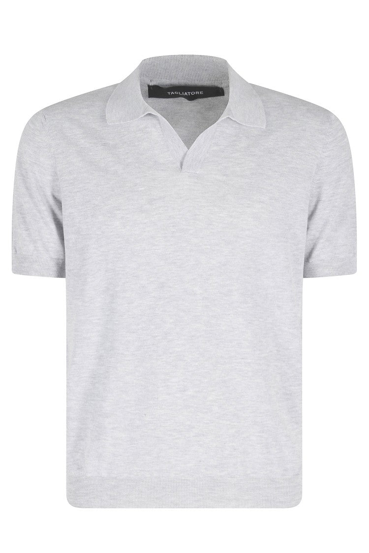 Tagliatore Gray Keith Short Sleeve Ribbed Trim Cotton Polo Shirt
