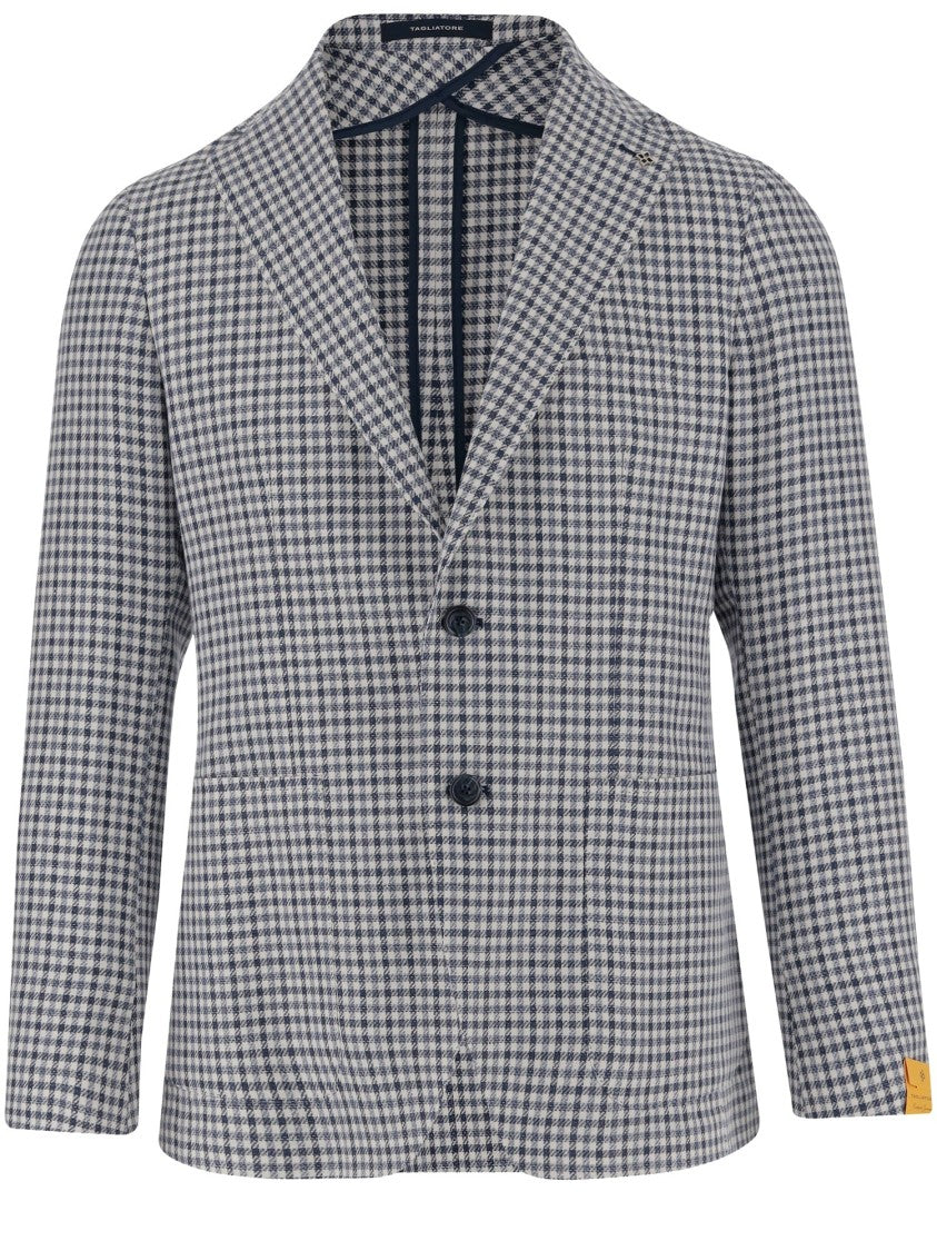 Tagliatore Linen Blend Single-Breasted Jacket With Check Pattern