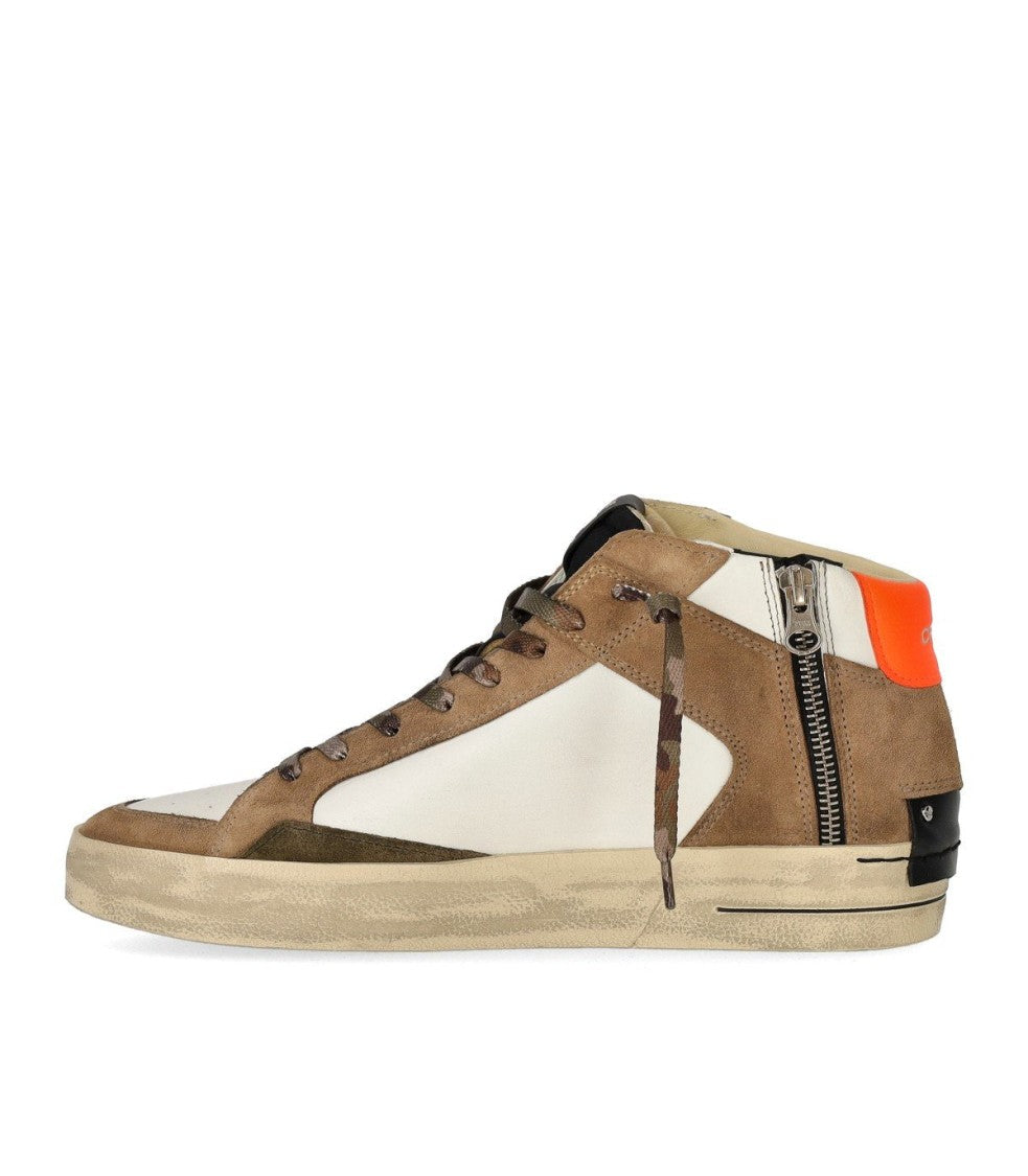 Crime London Sk8 Deluxe Mid Beige And White Sneaker