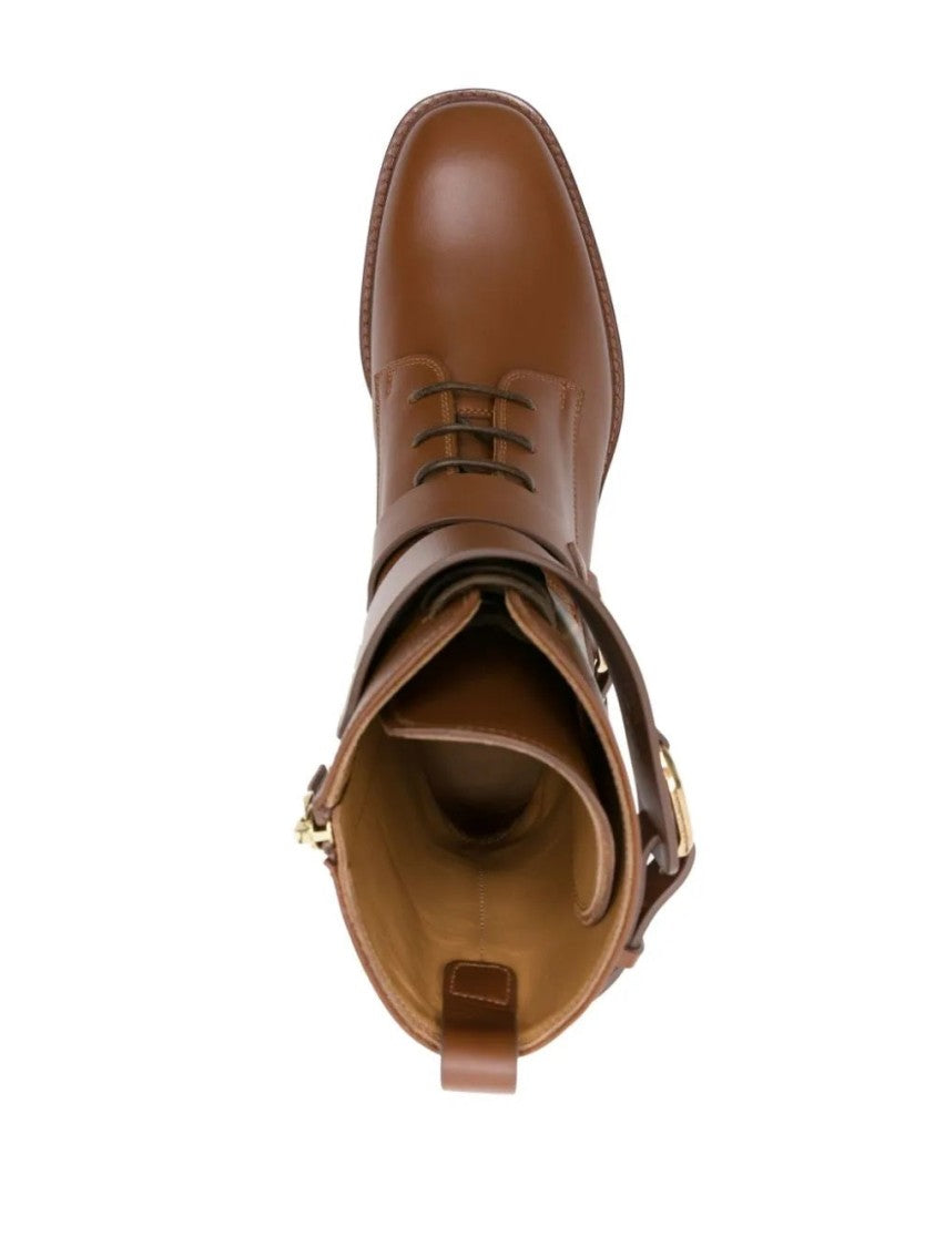 Polo Ralph Lauren Brown Marlie Gold-Tone Buckle Leather Ankle Boots