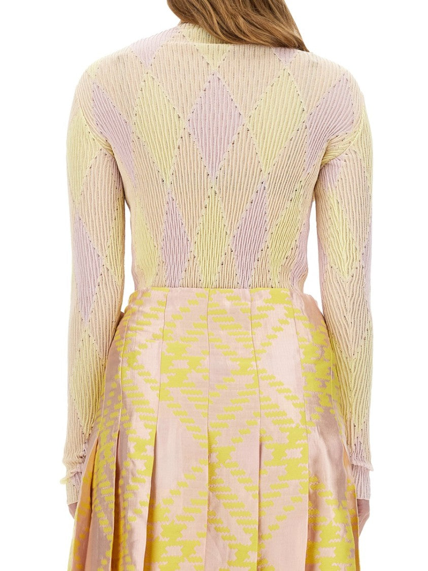 Burberry Fitted Check Pattern Turtleneck In Pastel Hues