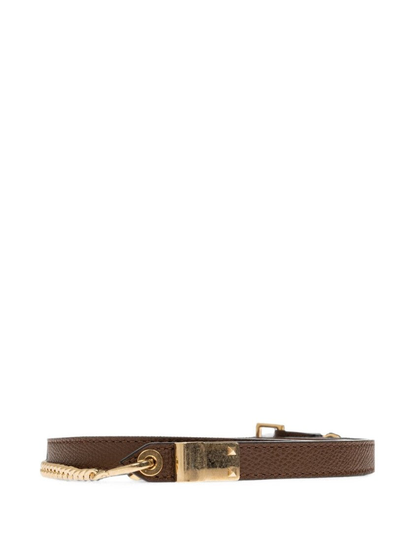 Valentino Garavani Brown Structured Leather Gold Chain Bag
