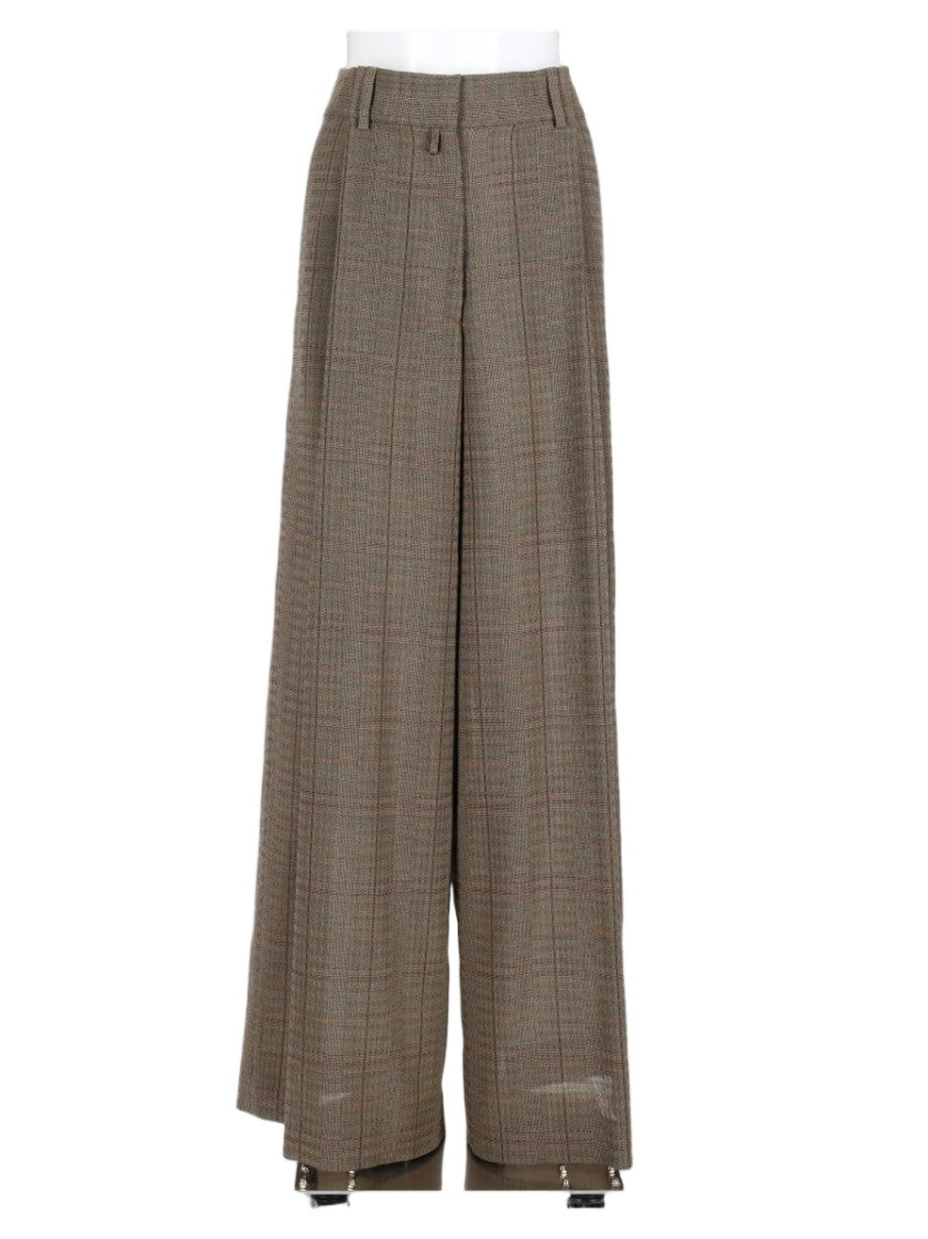 Dries Van Noten Grey Checkered High-Waisted Wide-Leg Pants