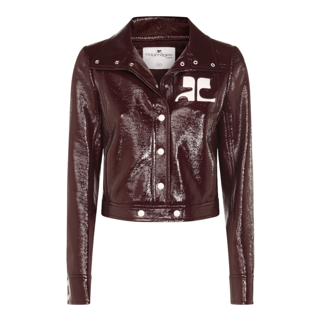 Courrèges Cropped Glossy Purple Jacket With Button-Up Front
