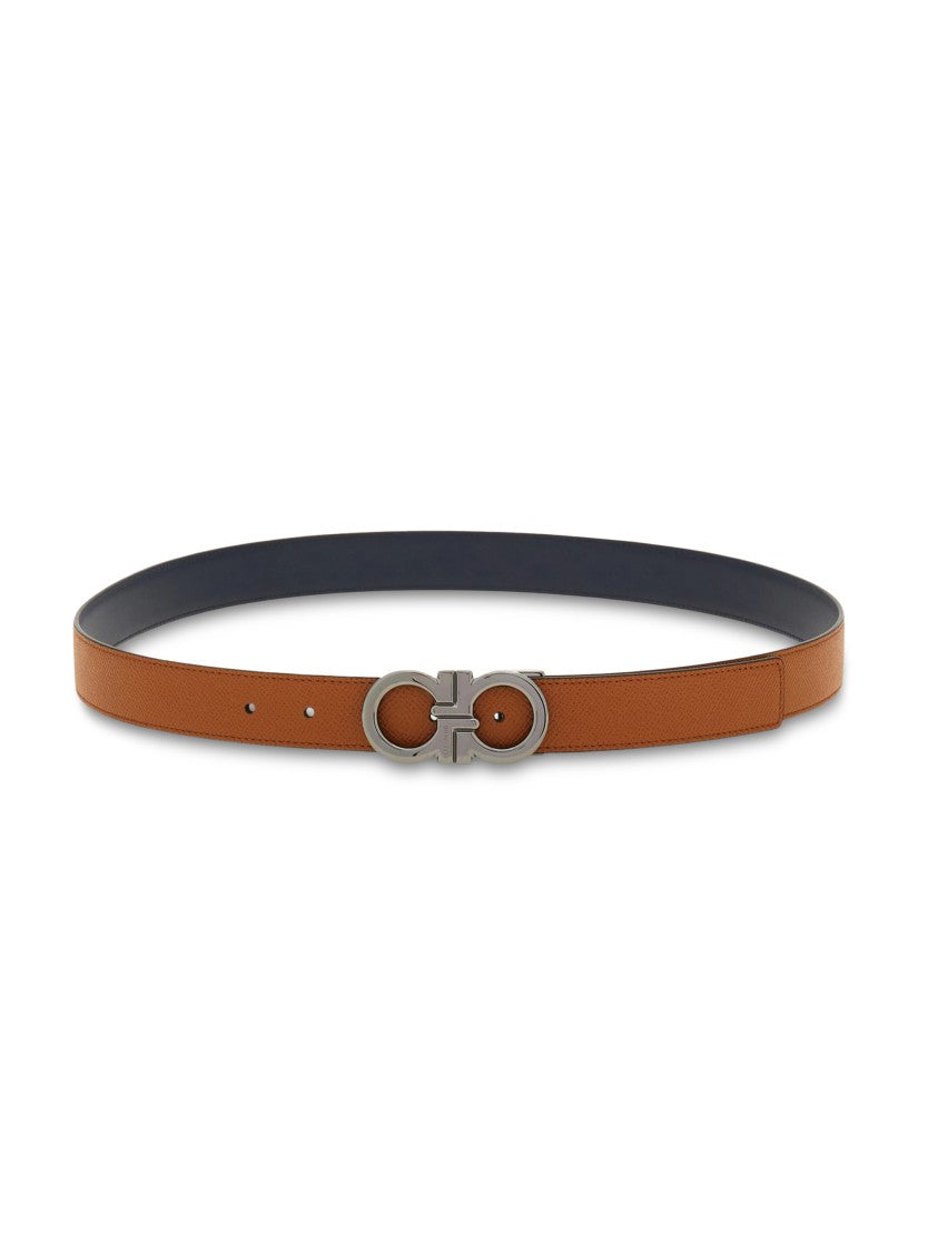 Ferragamo Double-Sided Leather Belt With Polished Interlocking Buckle