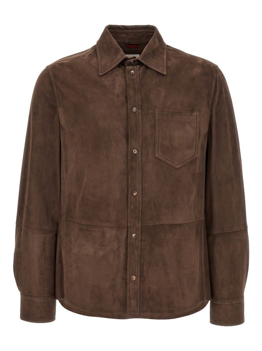 Brunello Cucinelli Paneled Construction Suede Overshirt With Snap Button Closure