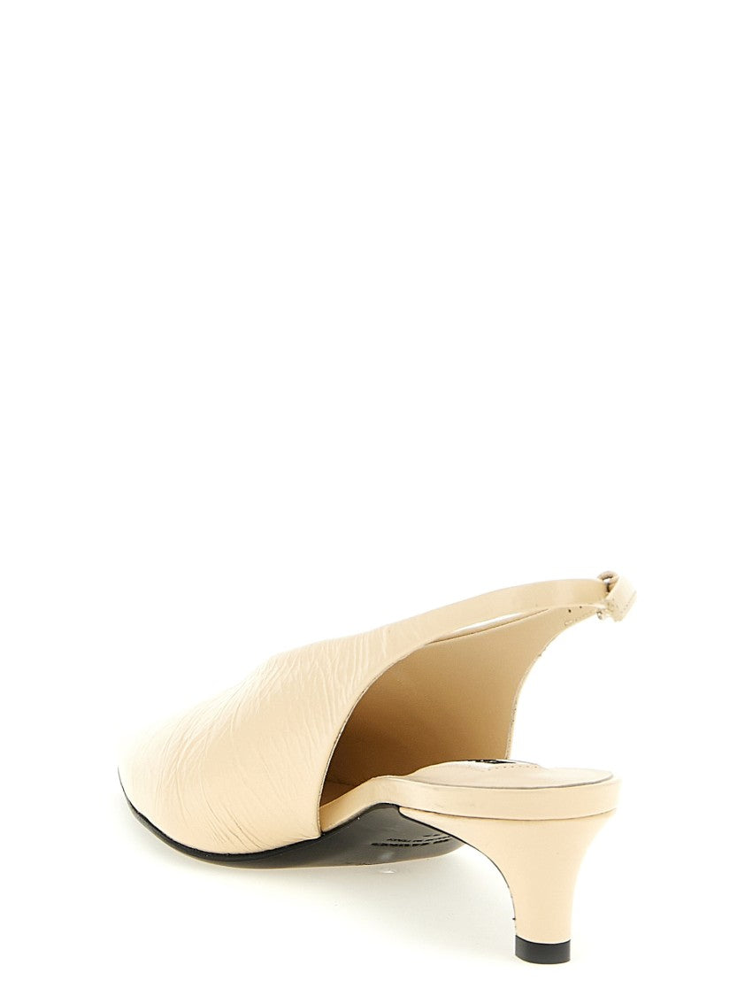 Jil Sander Craquelé Leather Slingbacks With V-Neck And Adjustable Strap