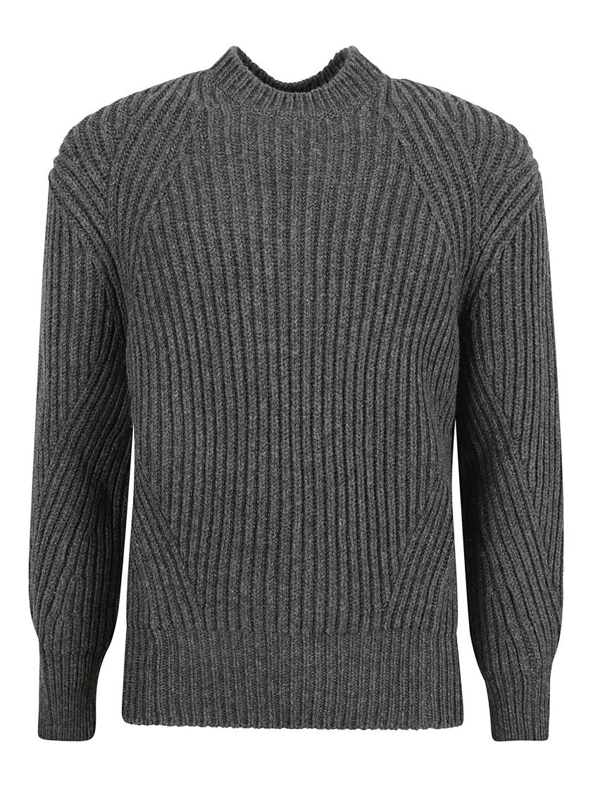 Alexander Mcqueen Textured Ribbed Grey Knit Sweater