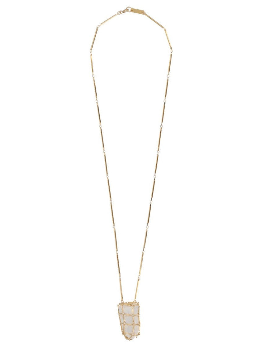 Isabel Marant Rock Crystal Elongated Links Brass Necklace