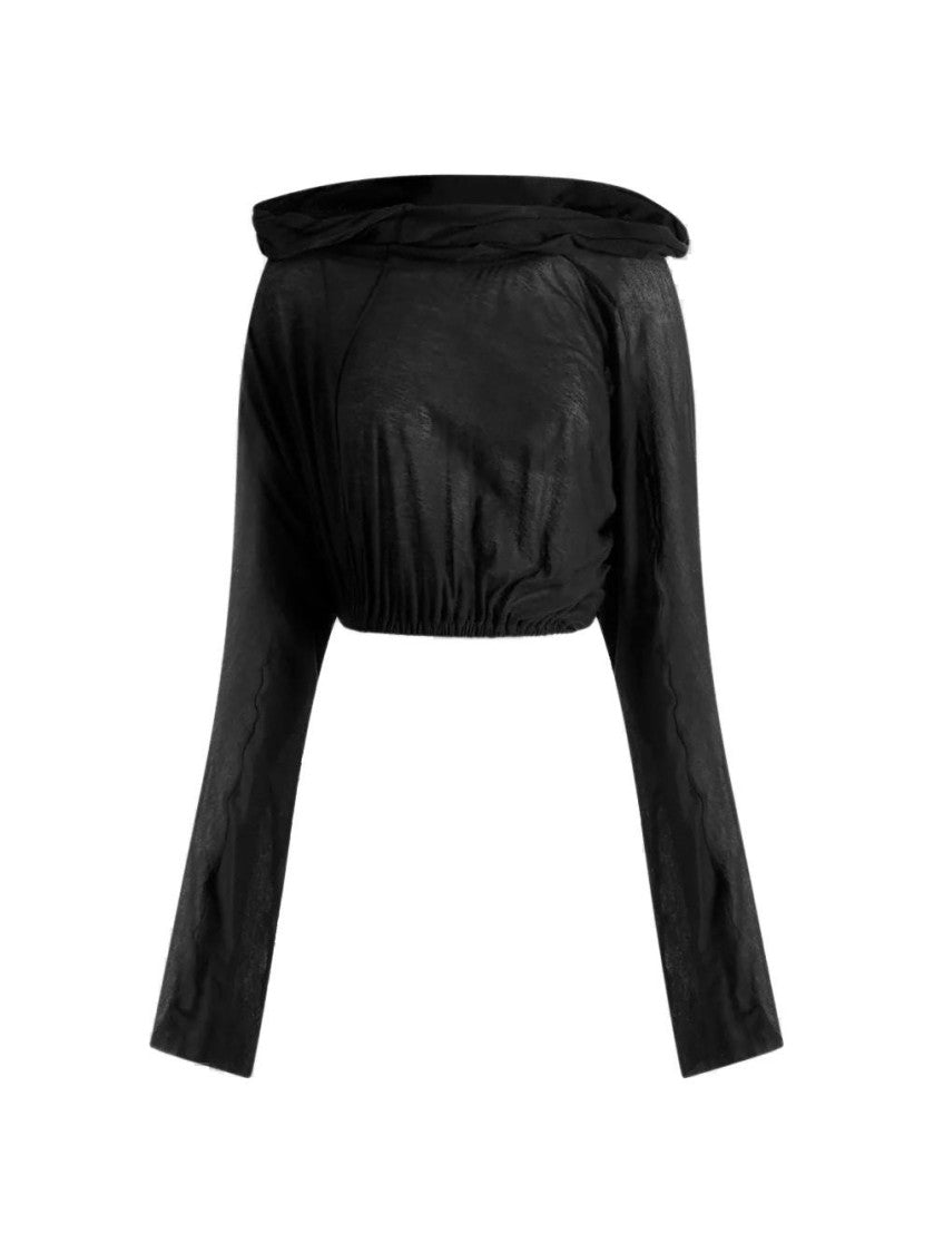 Rick Owens Cropped Hooded Tunic Tee Black