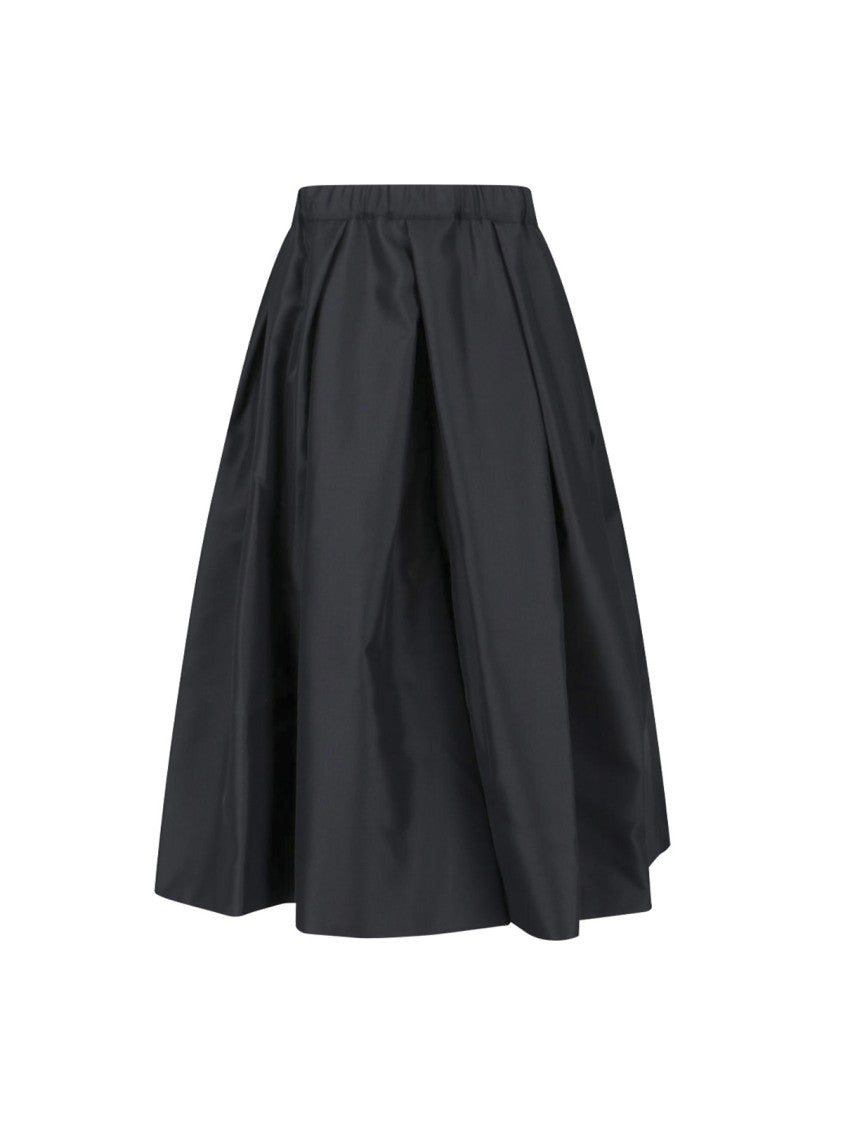 Comme Des Garçons Gathered Black Midi Skirt With Elastic Waistband