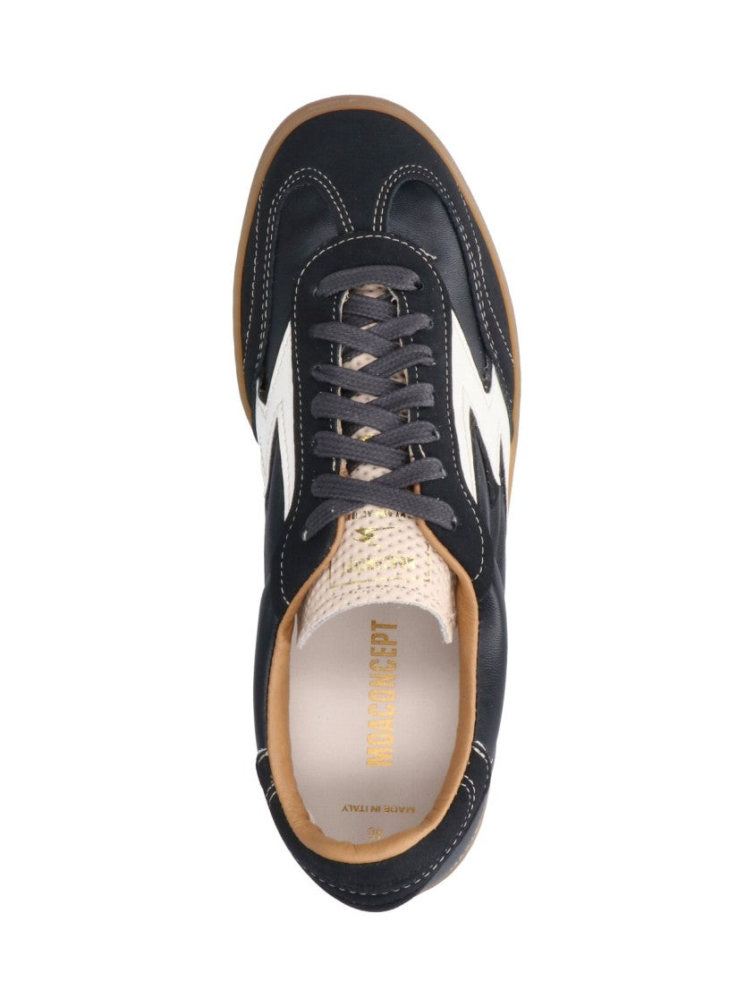 Master Of Arts Black Club Leather Suede Accent Sneakers