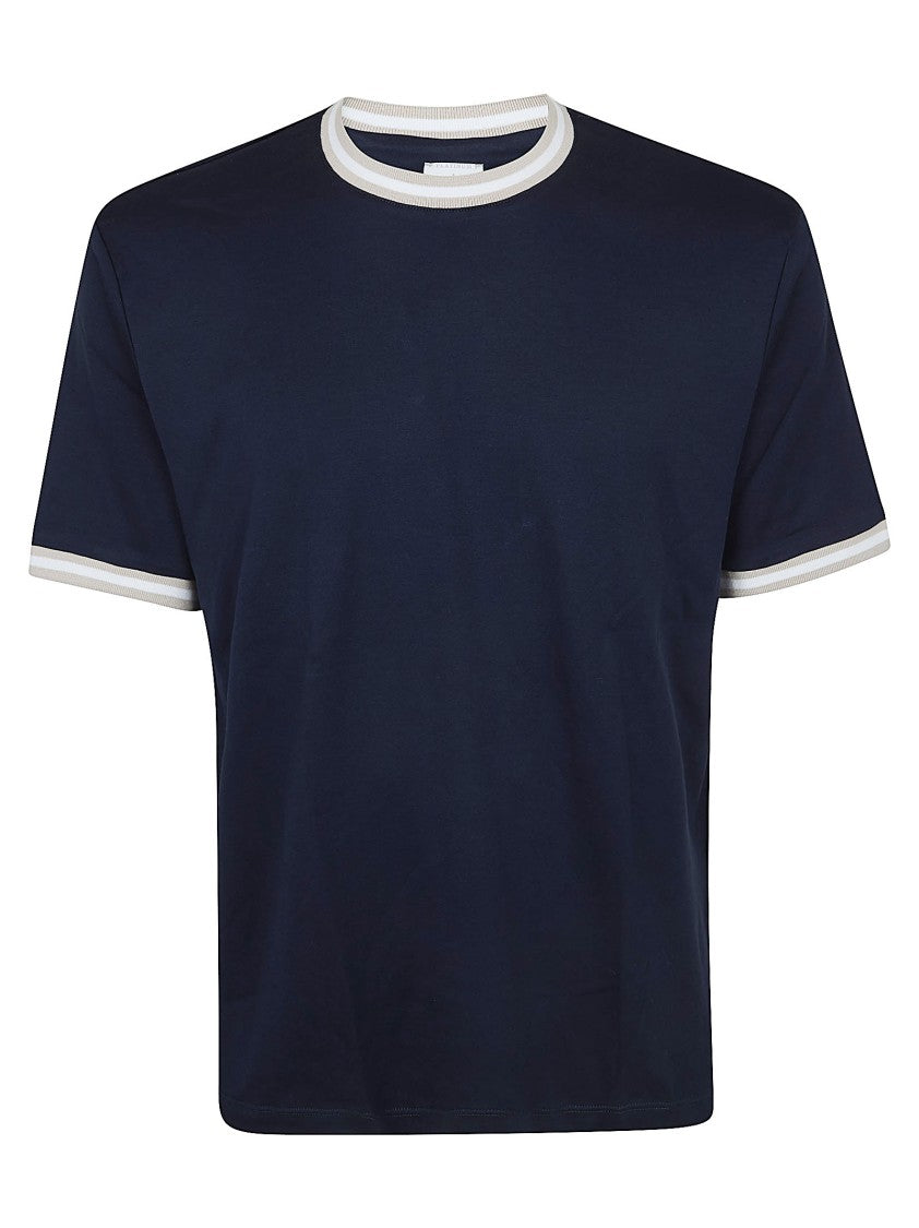 Eleventy Contrasting Knit Detail Cotton Jersey T-Shirt