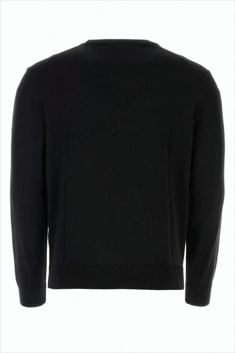 Maison Kitsuné Minimalist Black Crew Neck Sweater With Embroidered Logo