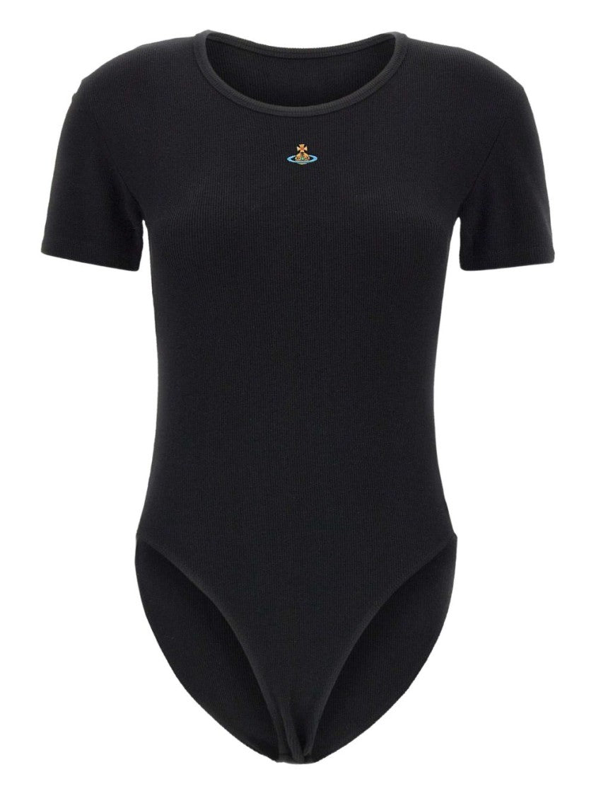 Vivienne Westwood Black Short Sleeve Crew Neck Embroidered Top
