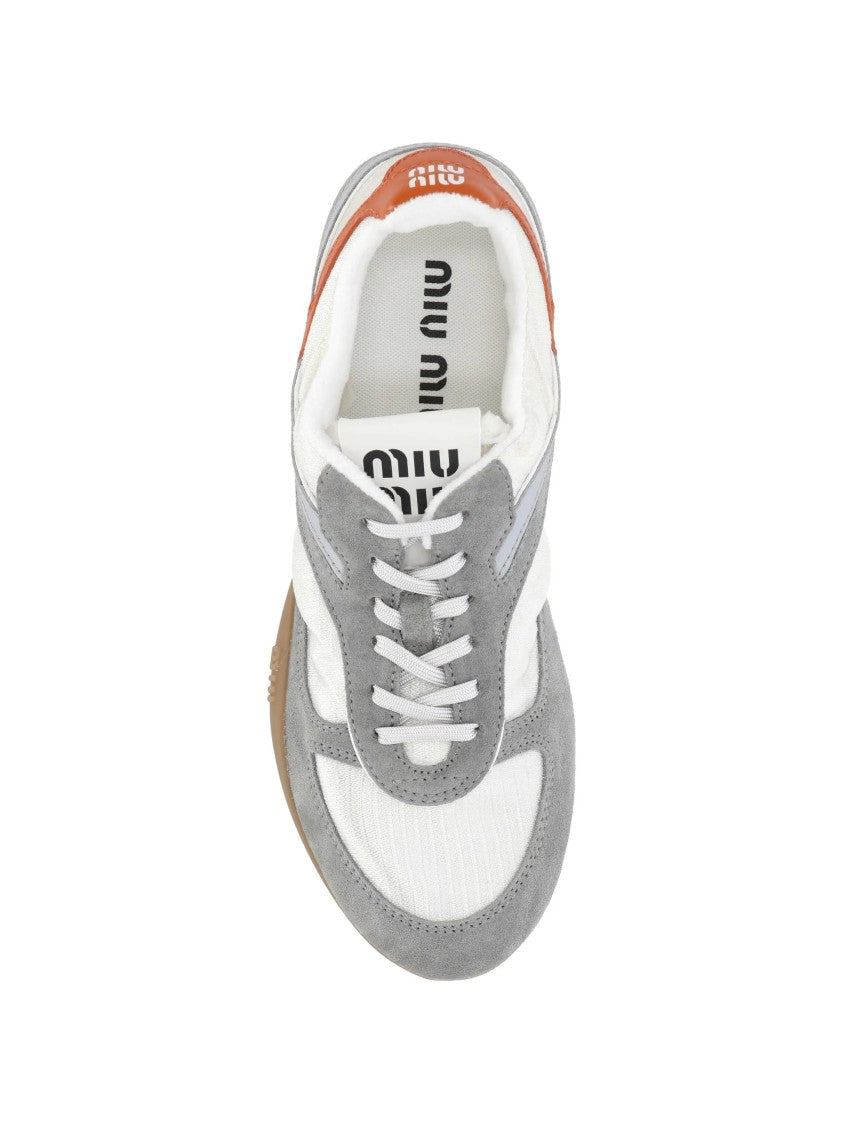 Miu Miu White/Grey Low-Profile Bold Orange Accents Sneakers