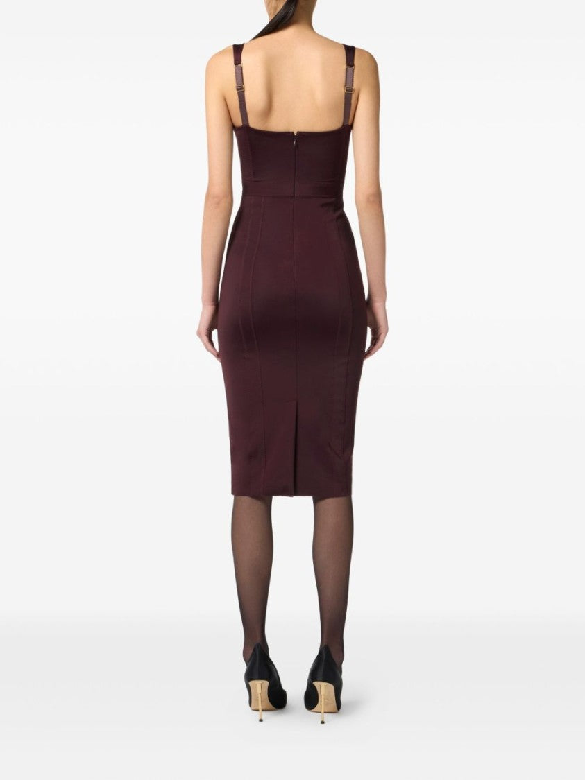 Elisabetta Franchi Structured Burgundy Midi Dress With Sweetheart Neckline
