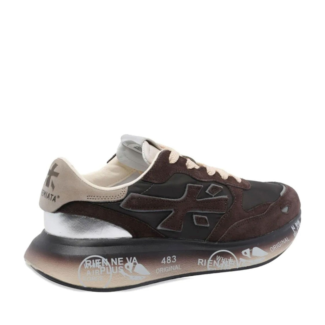 Premiata Brown Goat Leather Suede Overlay Sneakers
