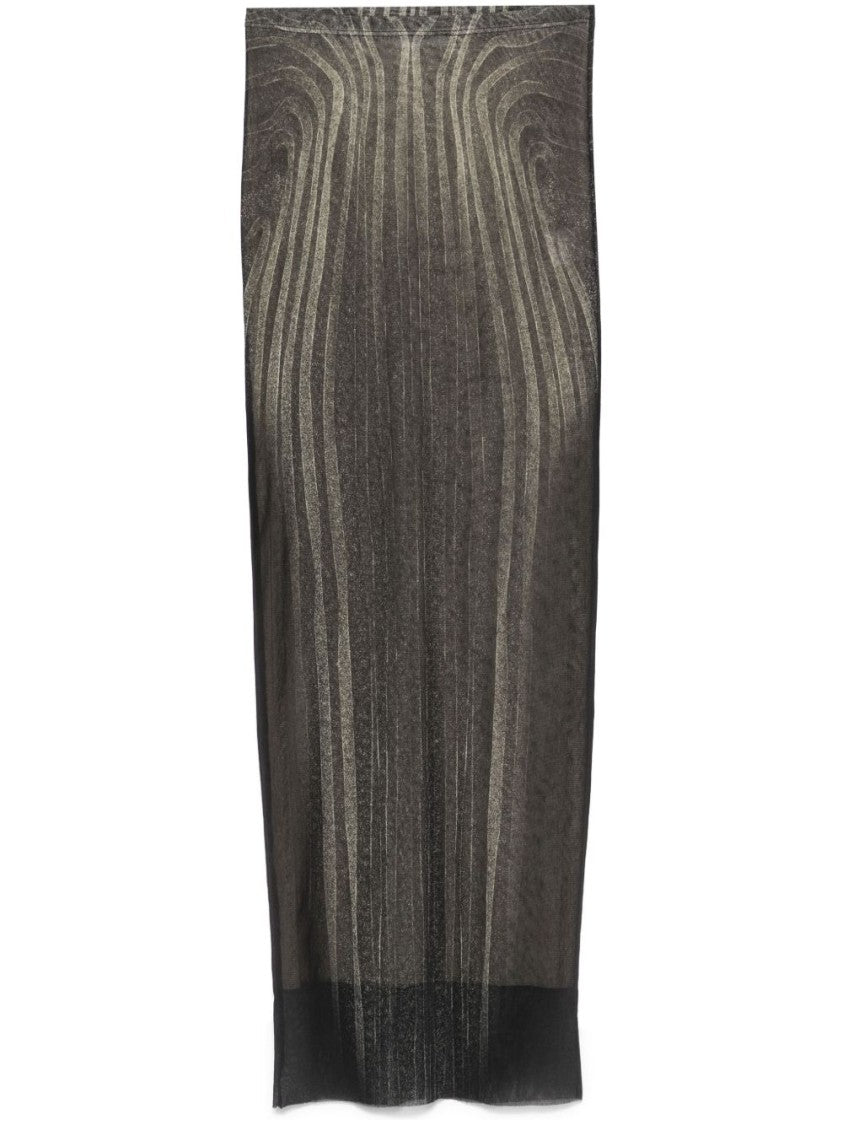 Jean Paul Gaultier Spiral Printed Mesh Long Skirt