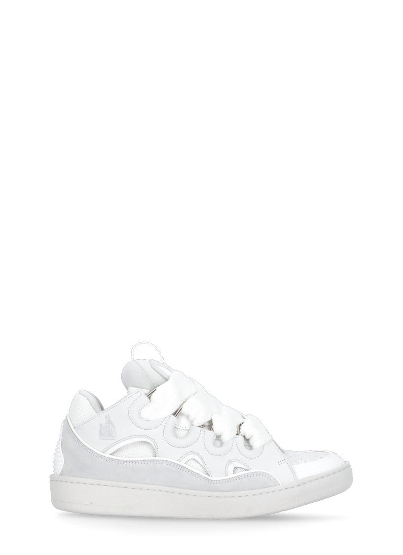 Lanvin White Curb Leather Mesh Panel Sneakers