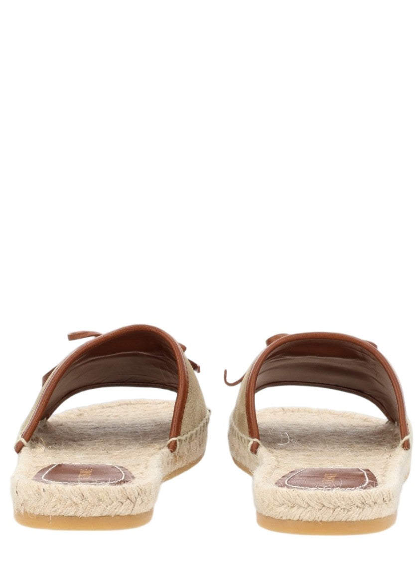 Versace Beige Leather Emblem Espadrille Sole Flats