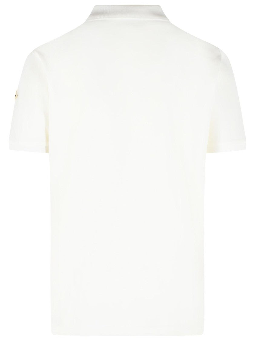 Moncler White Iconic Logo Patch Cotton Polo Shirt