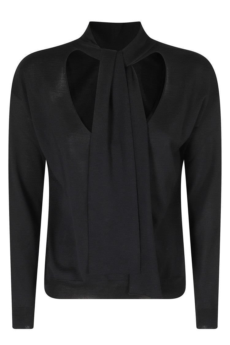 Roberto Collina Long-Sleeved Knit Top With V-Neckline And Scarf Detail