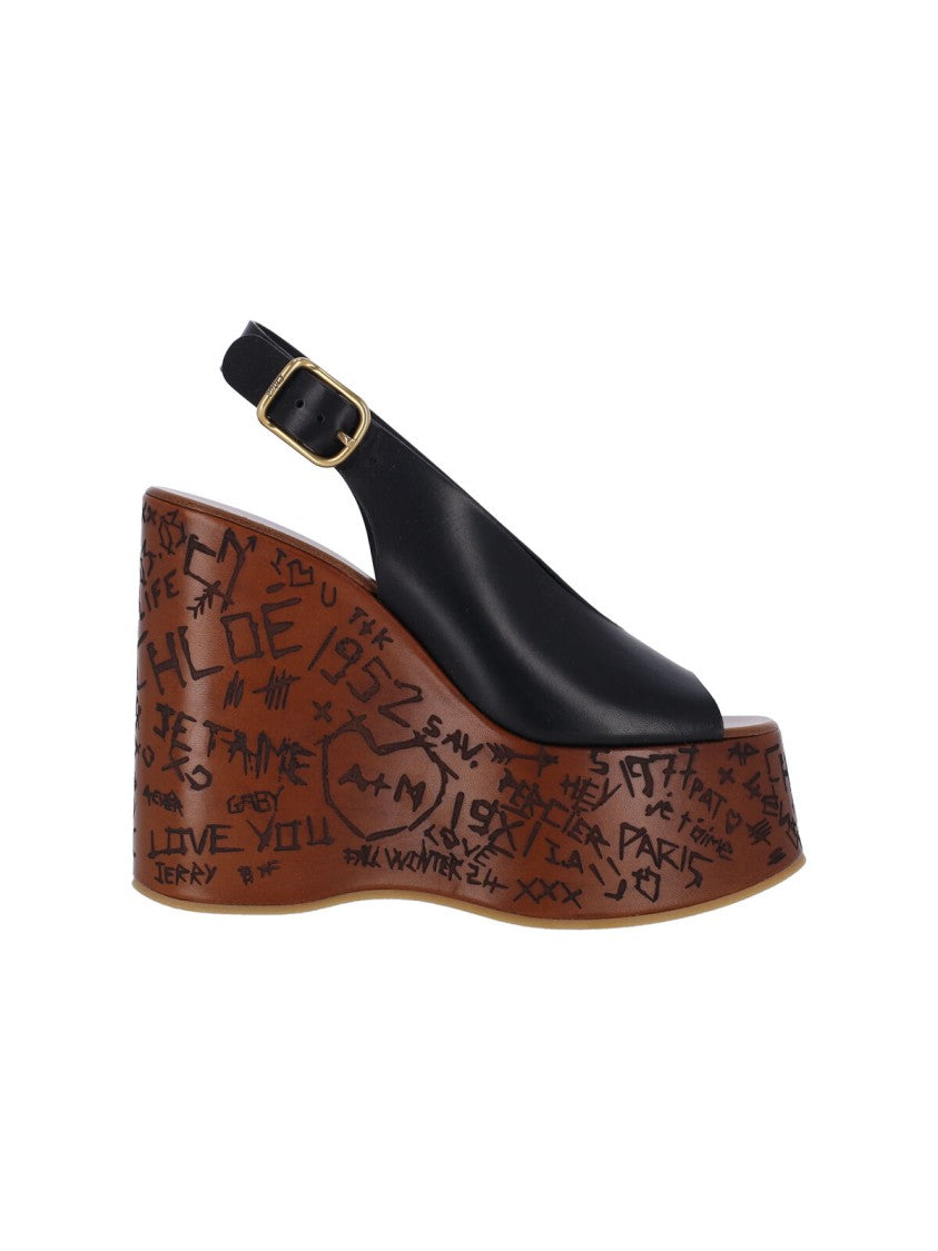 Chloé Maxime' Platform Wedge Sandals – Black