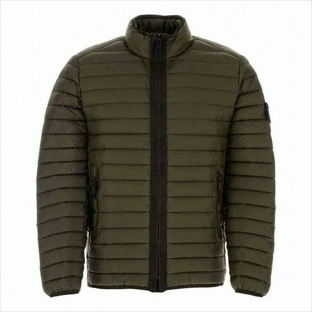 Stone Island Quilted Green Puffer Jacket With High Collar