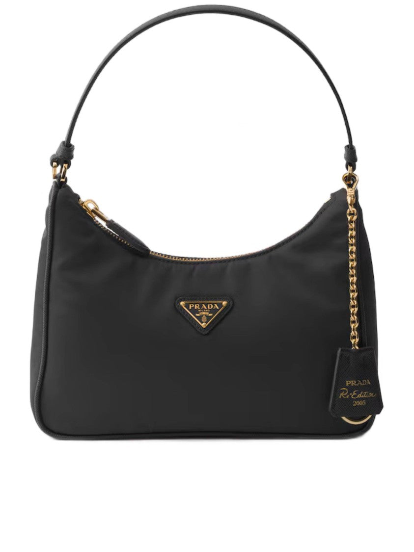 Prada Black Triangular Logo Smooth Leather Shoulder Bag