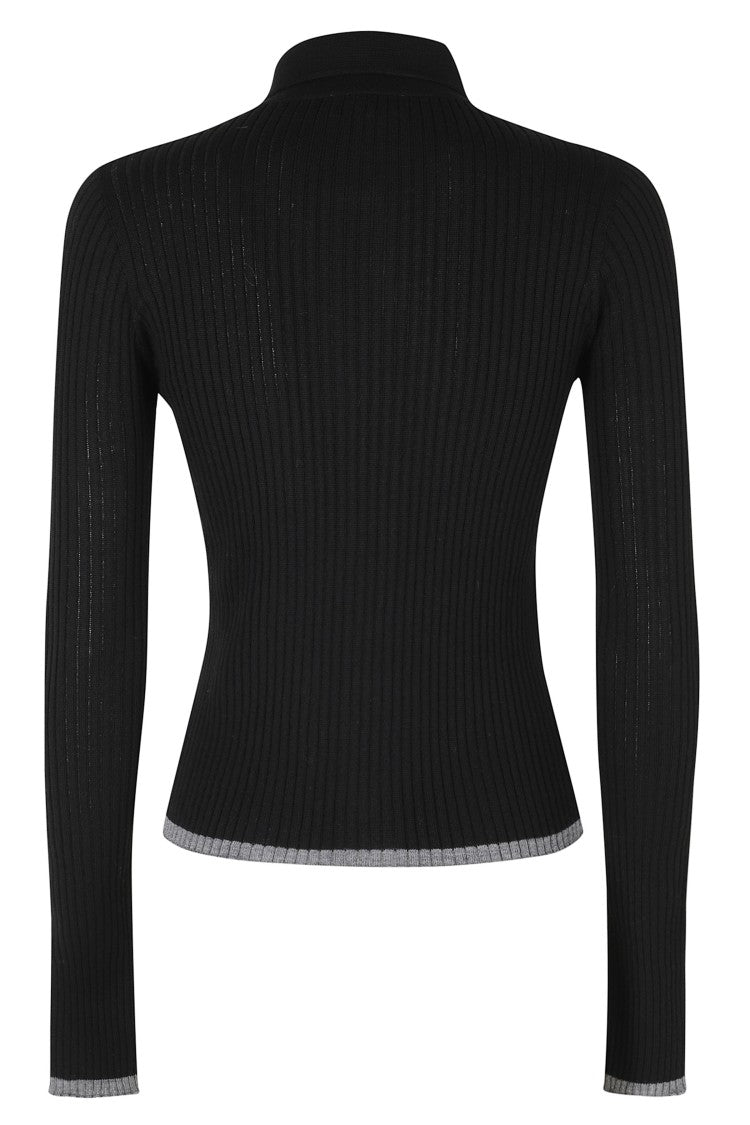 Roberto Collina Black-Gray Ribbed Merino Wool Cardigan