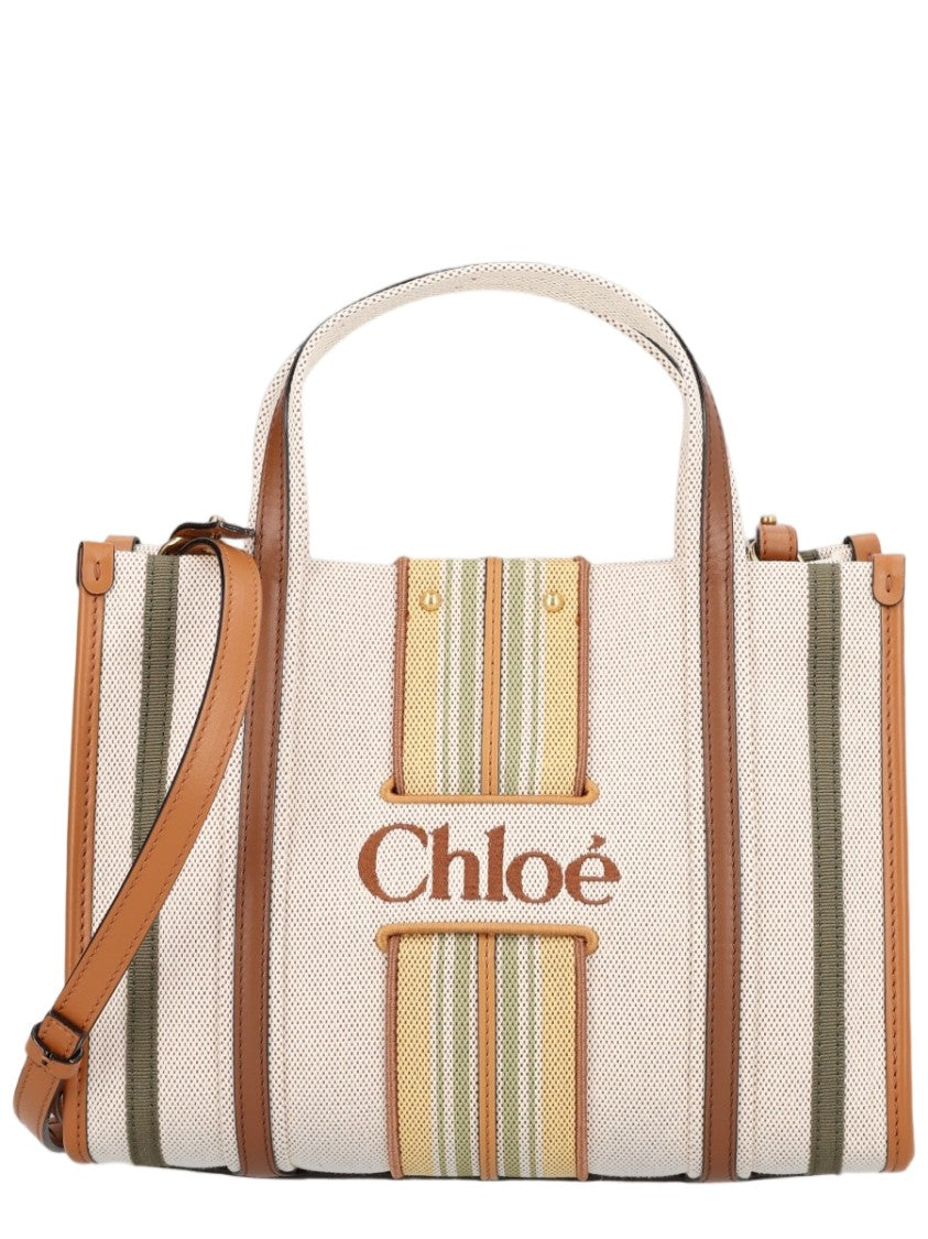 Chloé Brown Rectangular Vertical Striped Shoulder Bag
