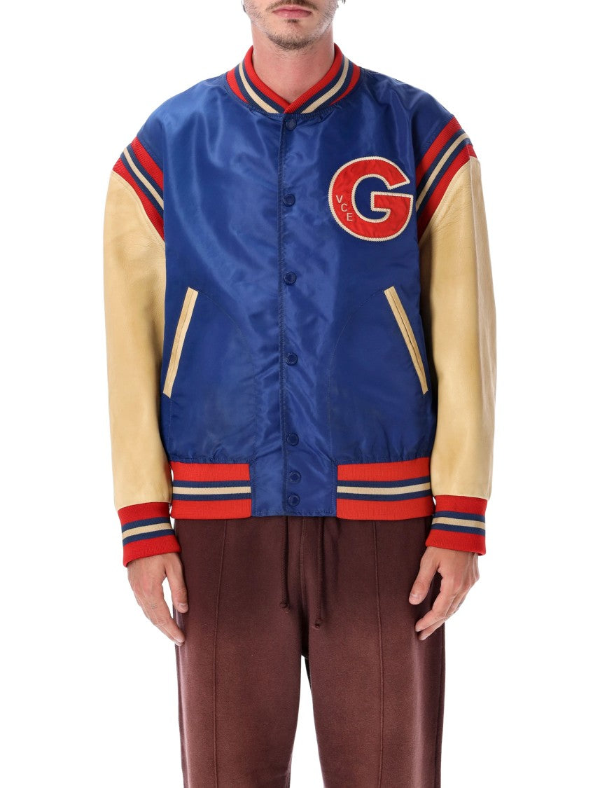 Golden Goose Vibrant Blue College Bomber Jacket With Contrasting Details