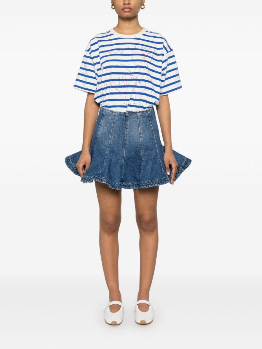 Msgm Flared Denim Skirt With Multi-Panel Design