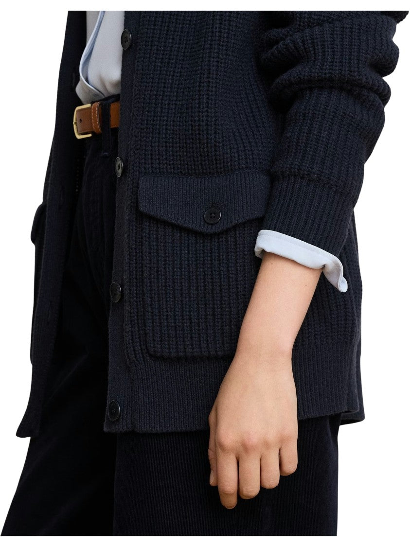Lauren Ralph Lauren Rib-Knit Cardigan With Collared Neckline And Flap Pockets
