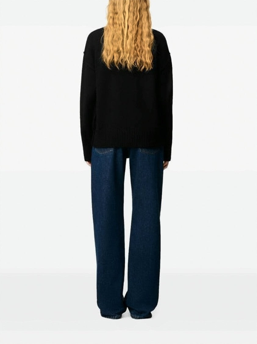 Ami Paris Crew Neck Knitwear Sweater With Bold Heart Emblem