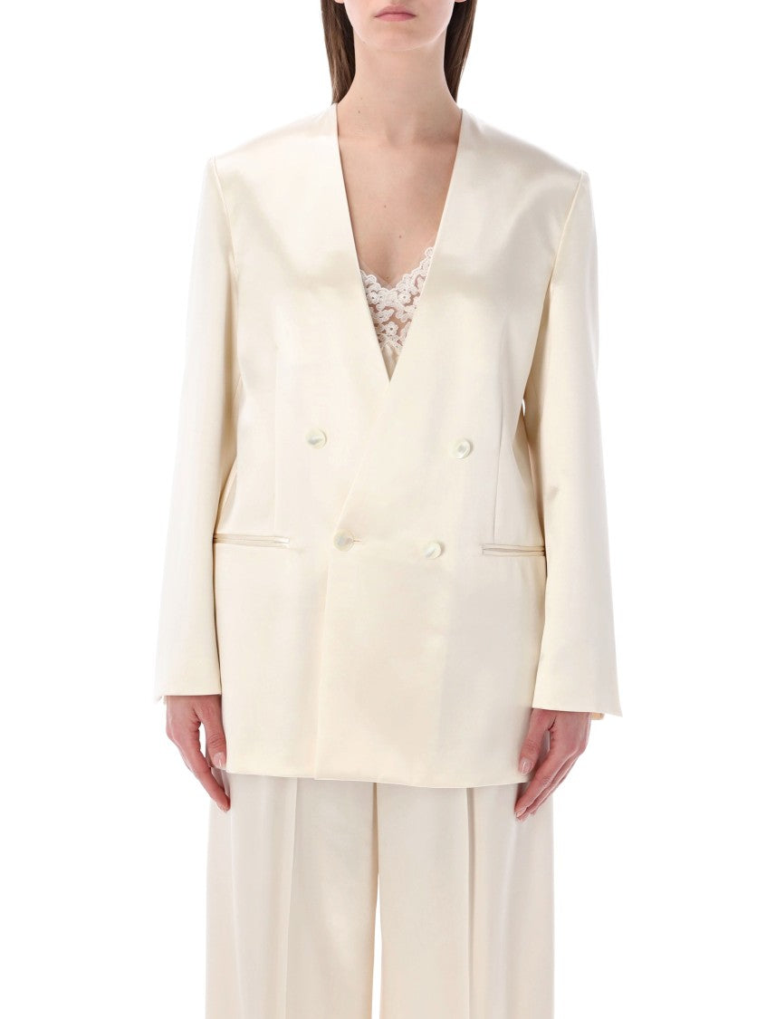 Alberta Ferretti Double Breasted Shiny Satin Blazer