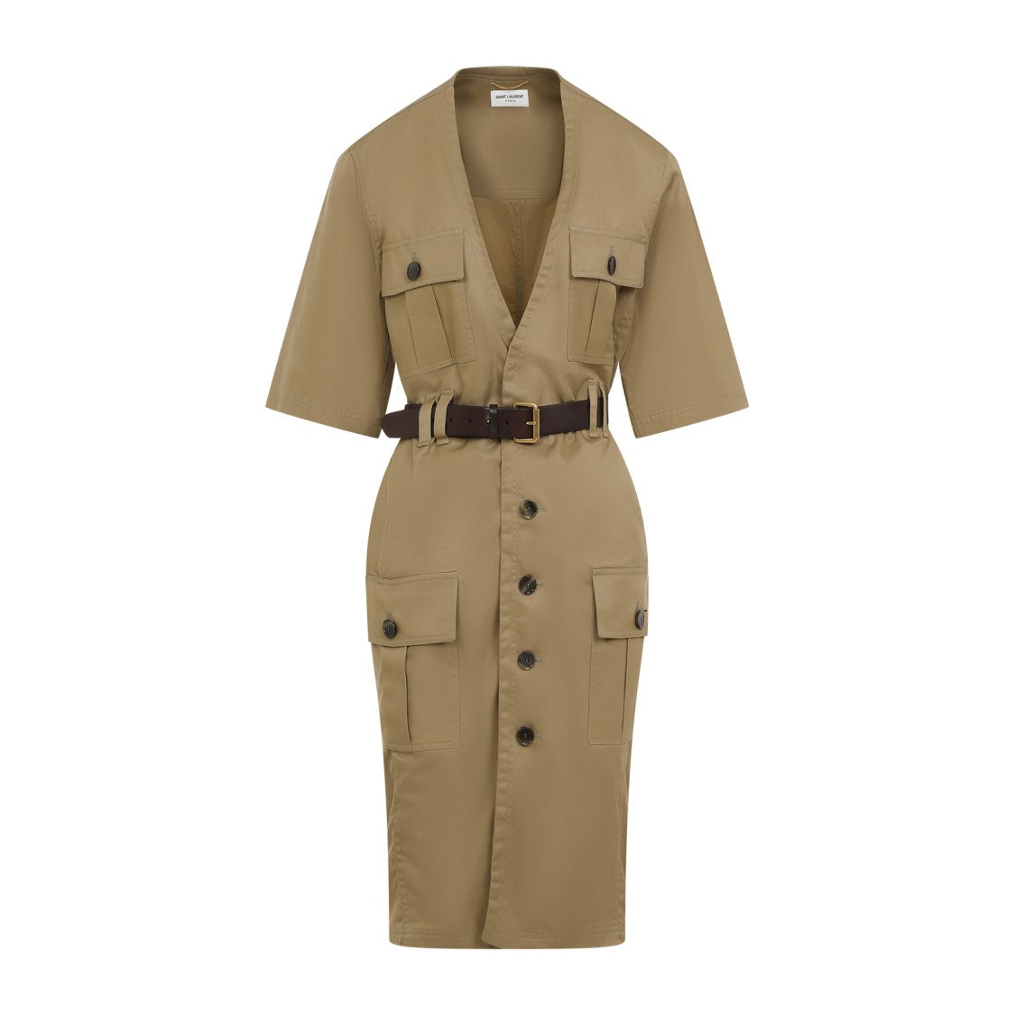 Saint Laurent Beige Cotton Belted Dress