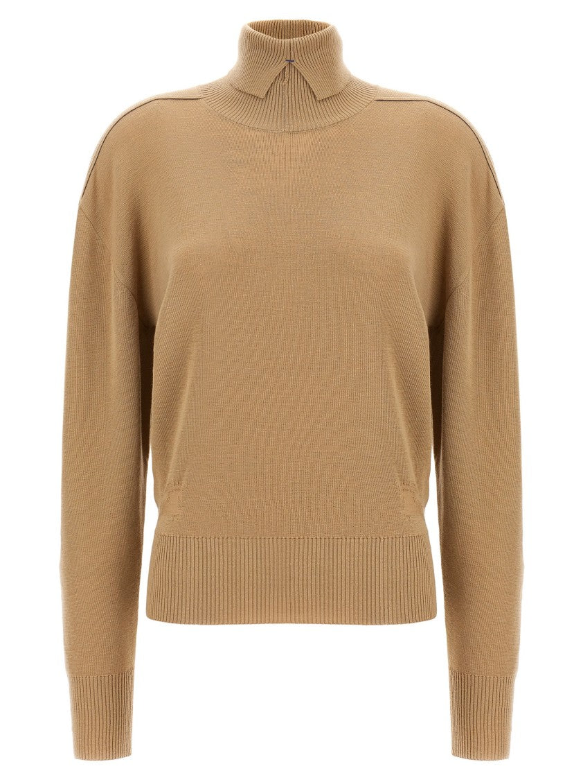 Burberry High-Neck Wool Sweater With Logo Intarsia And Split Detail