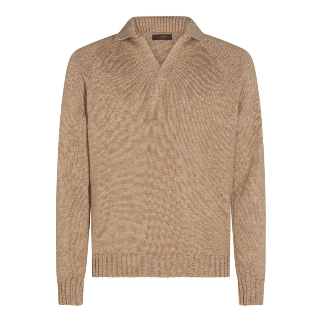Zanone Relaxed Fit Open Collar Ribbed Knit Sweater