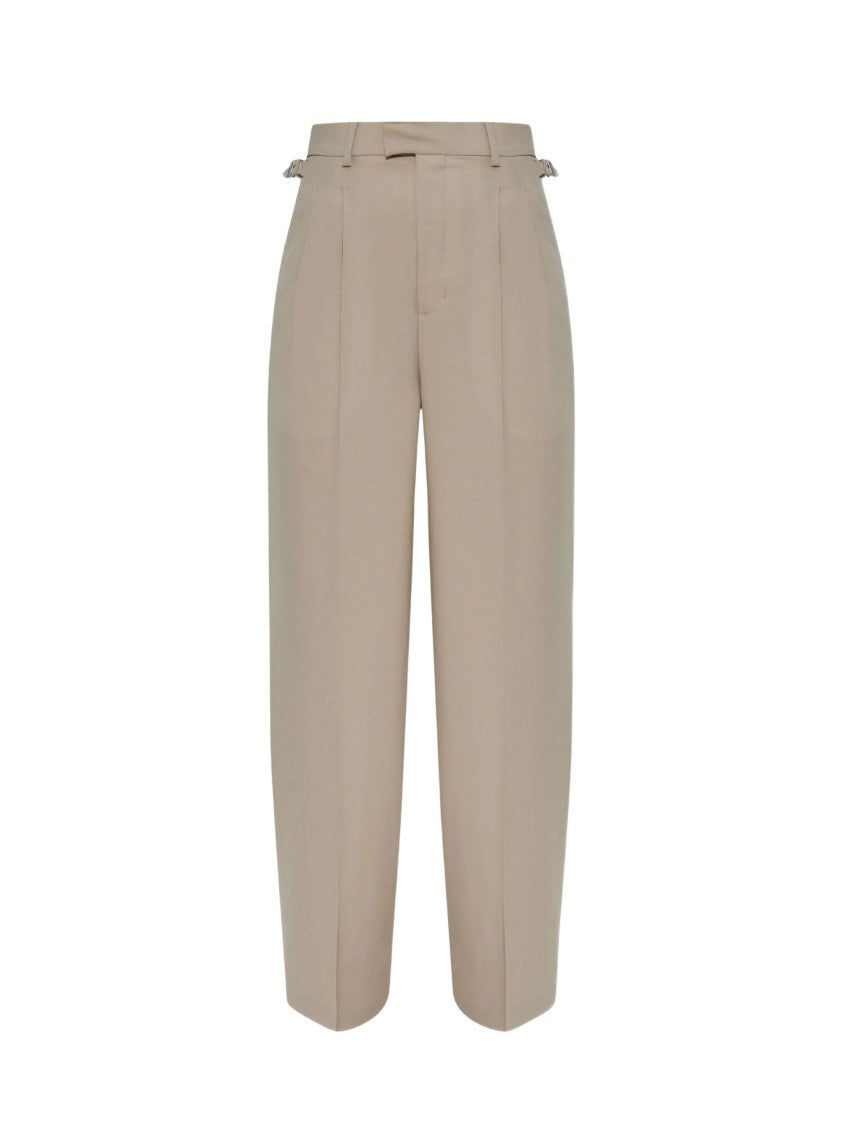Ami Paris Beige Wool Trousers With High Waist