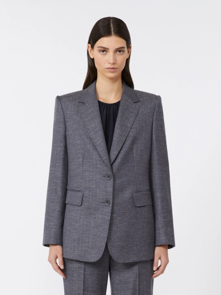 Max Mara Structured Tailored Blazer In Deep Blue-Grey