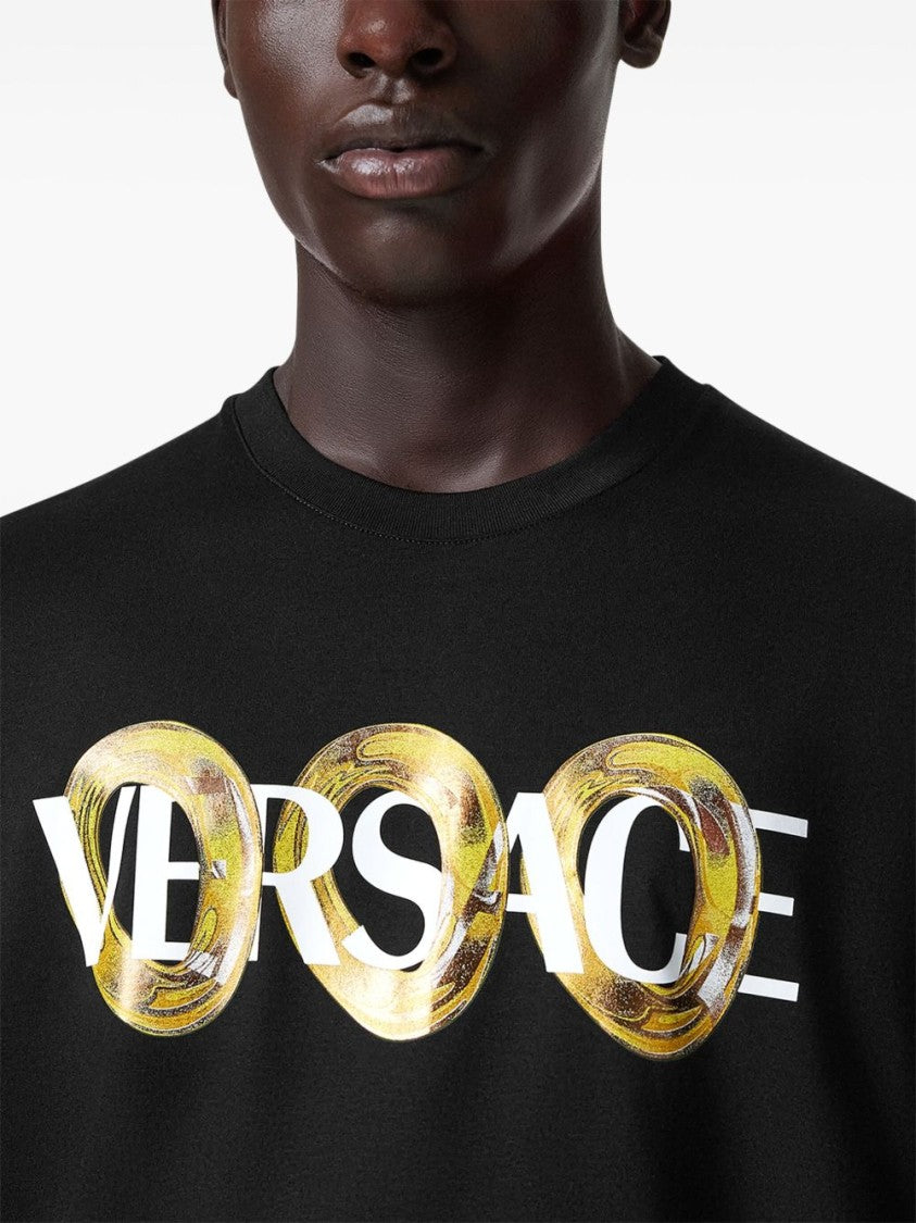 Versace Crewneck T-Shirt With Maxi Chain Logo
