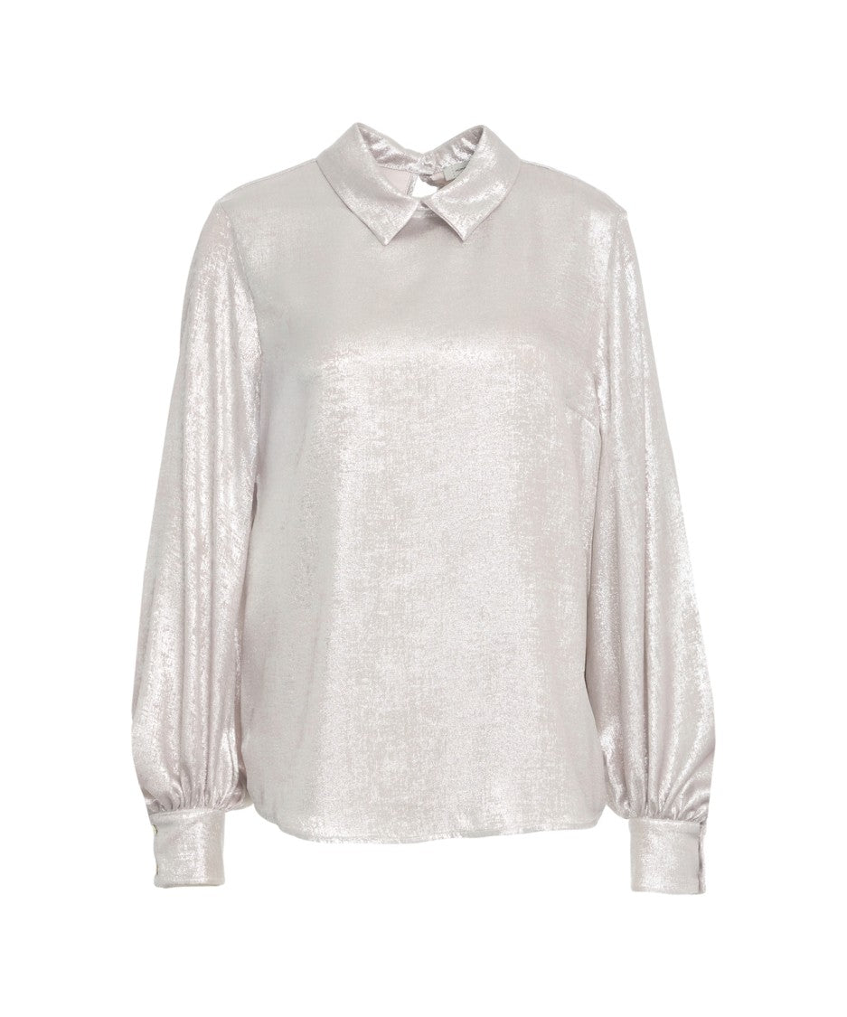 Himon's Glitter-Finish Blouse With Classic Collar And Puff Sleeves