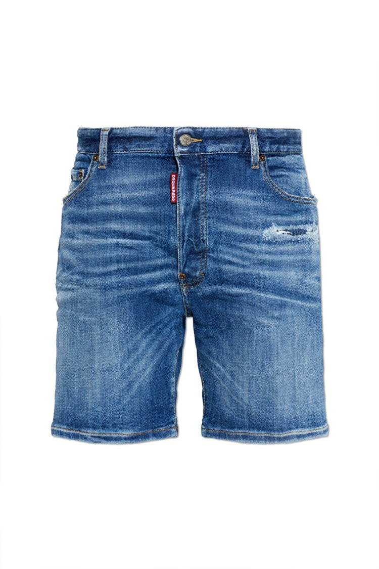 Dsquared2 Blue Cotton-Polyester Distressed Denim Shorts