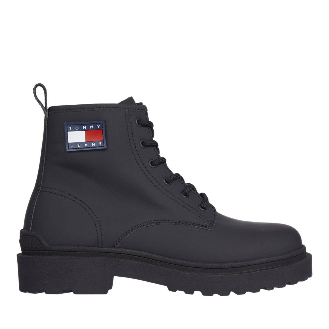 Tommy Jeans Black Sleek Matte Lace-Up Leather Boots