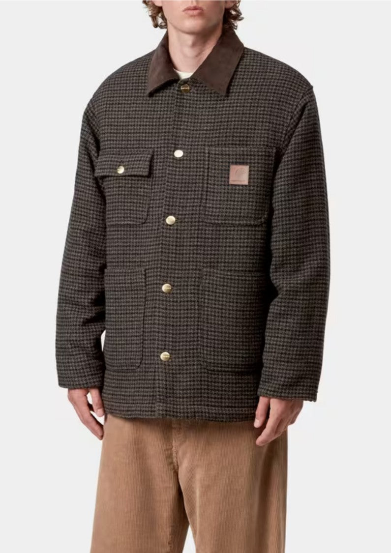 Carhartt Wip Brown Lowis Houndstooth Poly-Wool Quilted Chore Coat