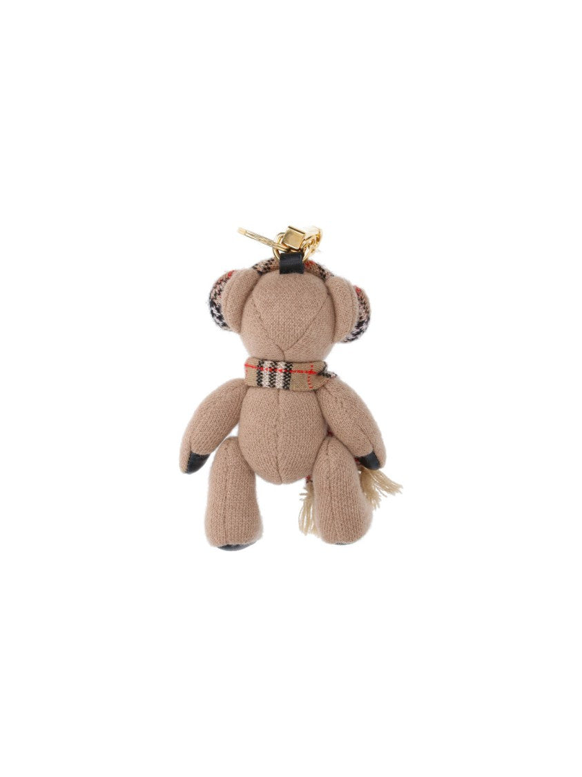Burberry Knit Teddy Bear Keychain With Checkered Scarf